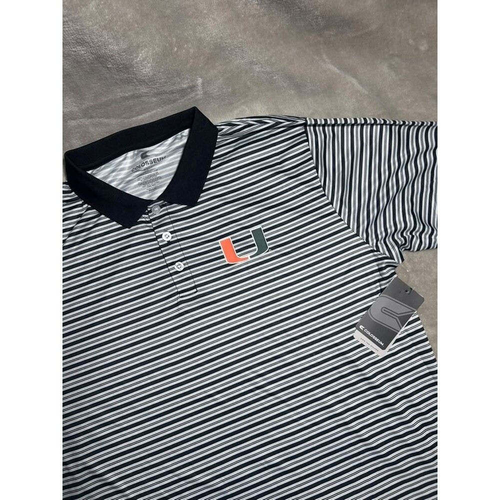 Colosseum Miami Hurricanes Polo Shirt Men XL Extra Large Black Stripe Golf New